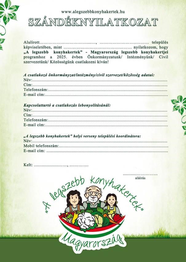 Legszebb konyhakert szándéknyilatkozat