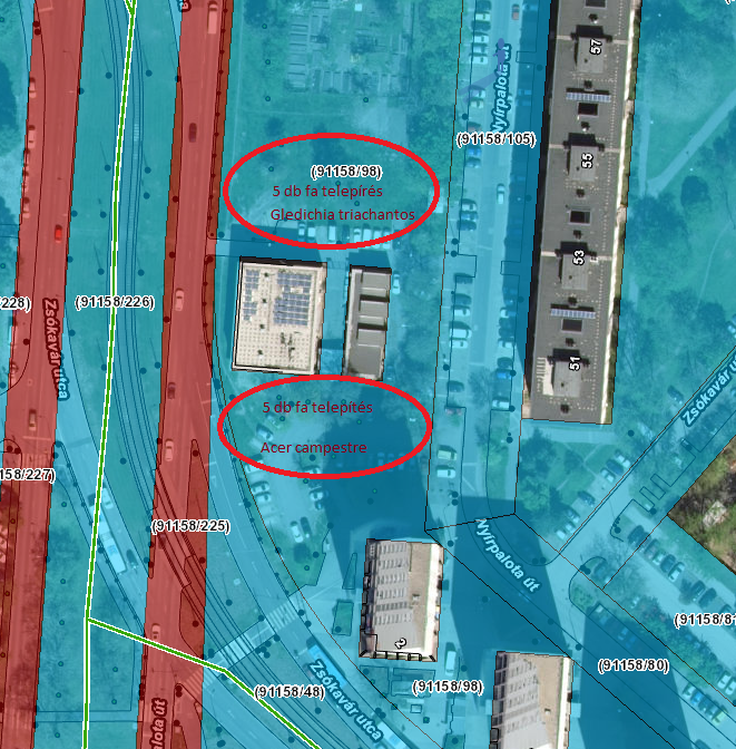 Nyírpalota utca 71. mögötti park és a Zsókavár utca 2. előtti parkoló