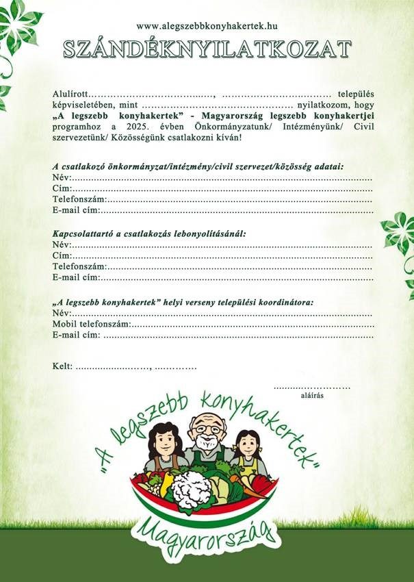 Legszebb konyhakert szándéknyilatkozat