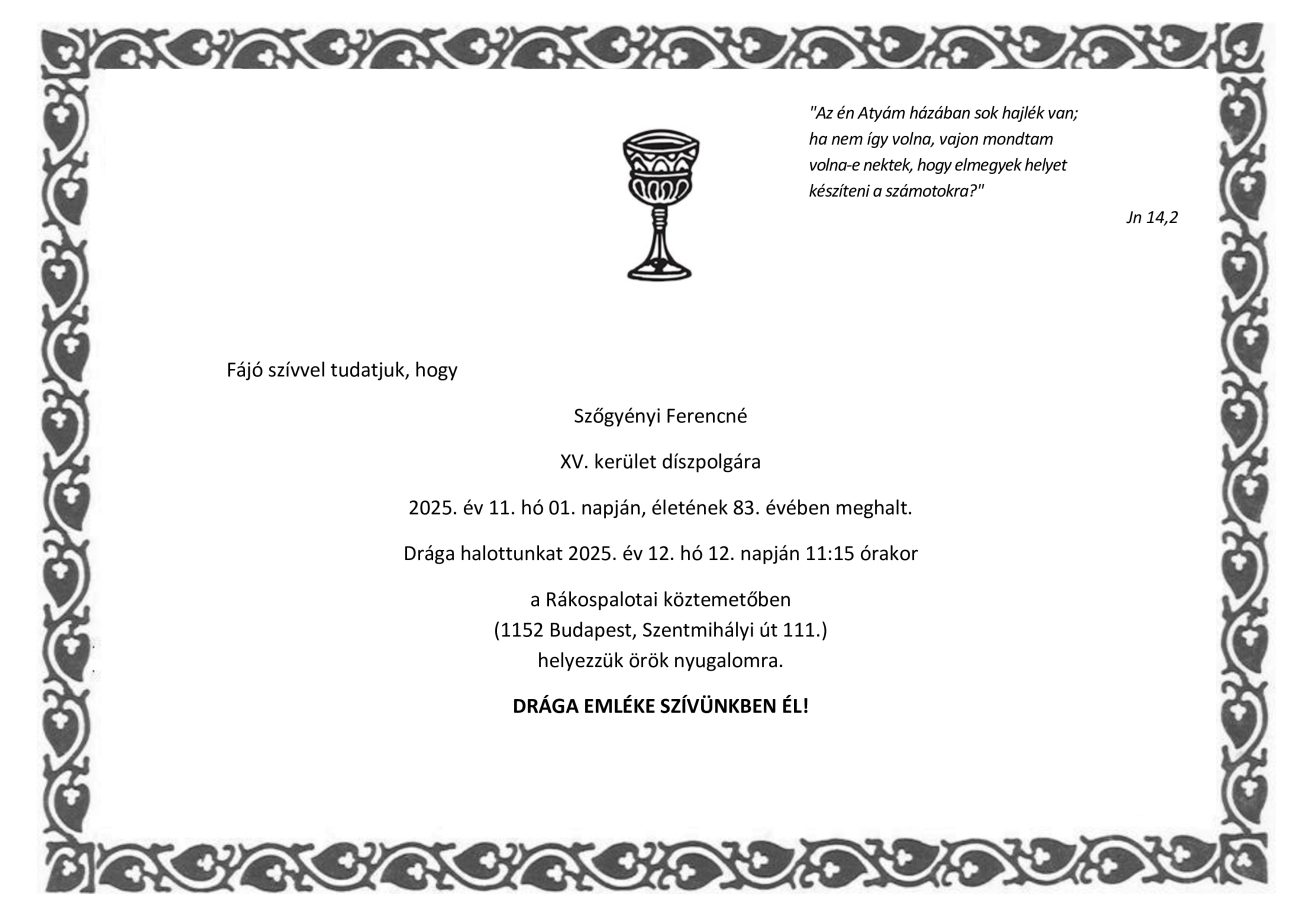 Szőgyényi Ferencné temetése